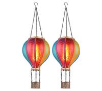 Lampe solaire à suspendre Lampe d'extérieur Ballon à air chaud multicolore Effet de feu Décoration de jardin Lampe de balcon, 20x 0,5W 1600K blanc chaud, DxH 14 x 46,5 cm, 2 pièces
