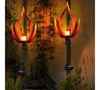 Lampe solaire lampe solaire lampe d'extérieur optique flamme lampe de jardin lampe d'extérieur zone d'entrée, métal noir, 1x LED, DxH 18x93 cm, lot de 2