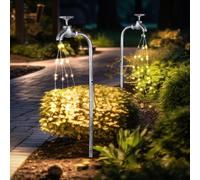 Robinet de jardin décoratif pour robinet solaire avec éclairage extérieur Prise de jardin solaire pour extérieur, métal argenté, 60x LED blanc chaud, LxlxH 13x4,5x53 cm