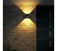 Lampe d'extérieur lampe solaire applique murale d'extérieur spot mural LED lampe de façade lampe de jardin LED noir, éclairage haut et bas, 6W 40lm blanc chaud 3000K, LxH 15,4x9,9 cm