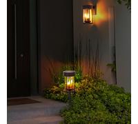 Torches solaires pour l'extérieur, lanterne de table vacillante solaire pour l'extérieur, applique murale solaire de jardin, lanterne 3 en 1 avec flamme dansante, 1x LED blanc chaud, 12 cm, lot de 2