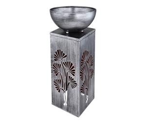 Lampe solaire argent colonne décorative antique bol de plante, décoration fleur éclairage lampe d'extérieur, métal, 1x LED 3000K, LxPxH 25x25x59 cm