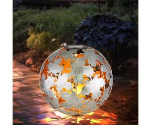 Lampe solaire argentée Boule solaire Lampe d'extérieur Décoration de jardin Piquet de terre Lampe solaire, feuilles d'érable, blanc chaud, DxH 27 x 37 cm