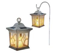 Lampe solaire avec piquet de terre Lampes solaires de jardin à lumière vacillante Lampes solaires d'extérieur au design de lanterne, métal blanc, 1x LED, LxlxH 21x14,3x31 cm