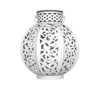 Lampe solaire blanche vintage en métal, design décoratif, énergie solaire, idéale pour éclairer les jardins et les patios extérieurs.