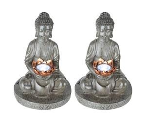 Lampe solaire Bouddha décoration de jardin Feng Shui Lampe solaire Bouddha, gris, 1x 0,06 watt, DxH 18x28 cm, lot de 2