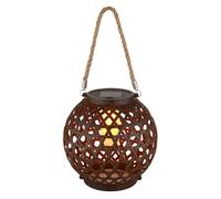 Lampe solaire boule aspect rouille Lampe solaire boule effet feu Lampe d'extérieur Lampe solaire corde de chanvre, à suspendre/à poser, LED blanc chaud, DxH 20x36