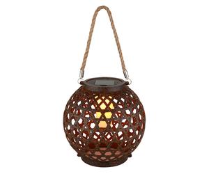 Lampe solaire boule aspect rouille Lampe solaire boule effet feu Lampe d'extérieur Lampe solaire corde de chanvre, à suspendre/à poser, LED blanc chaud, DxH 20x36