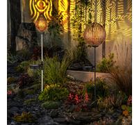 Lampe solaire boule jardin Lampe solaire d'extérieur Lampe solaire en forme de goutte, avec piquet de terre IP44, effet lumineux, noir cuivre, LED blanc chaud, lot de 2