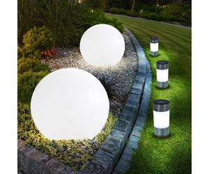 Lampe solaire boule jardin Lampes enfichables solaires LED Décoration de jardin Boule solaire pour extérieur, IP44 Batterie Piquet de terre Support balcon, blanc satiné, LED blanc chaud, set de 5 pièc