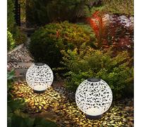Boule solaire lampe solaire extérieur boule de jardin LED 20 cm éclairage décoratif de balcon, effet de lumière design oriental à l'aspect béton, 3000K, DxH 20x21 cm, lot de 2