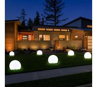 Boule lumineuse solaire boule de jardin lumière solaire LED décoration de jardin boule solaire pour extérieur 10 cm, avec piquet de sol, 1x LED 0,06 watt blanc, DxH 10x34 cm, lot de 6