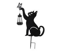 Lampe Solaire Chat à Piquer en Fer Noir pour Jardin et Allée