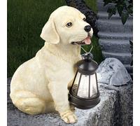 Lampe Solaire Chien Beige LED Lanterne Jardin Déco Extérieur Hauteur 25 CM