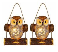 Lampe solaire Chouette Lampe à suspendre Figure de jardin Lampe de décoration Lampe de terrasse Tronc d'arbre Batterie, plastique brun, 1x LED, LxlxH 14x8x17 cm, lot de 2
