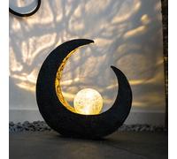 Lampe solaire extérieur croissant de lune lampe sur pied de jardin lampe solaire batterie rechargeable boule noire, plastique marron, LED, LxH 9 x 30,5 cm