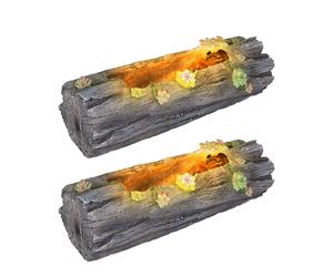 Lampe solaire de décoration pour jardinière et pot de fleurs pour la maison et le jardin à l'aspect tronc d'arbre, gris antique, 1x LED blanc chaud, LxH 44,3x13,5 cm, lot de 2