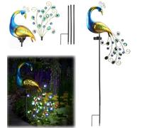 Lampe Solaire de Jardin, Décoration Extérieure, Éclairage Étanche Chemin Paysage, Statue Paon en Métal, IP65 Poteaux Lumineux Veilleuse Décorative