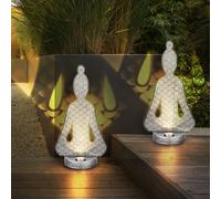 Lampe Solaire de Jardin D'Extérieur Bouddha Figurine LED Décorative Balcon 2er