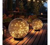 Boule lumineuse lampe d'extérieur LED couleur fumée boule solaire décoration de jardin lumière extérieure, blanc chaud, 1x PxH 15x26 cm, 1x PxH 20x30 cm