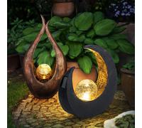 Lampe solaire décoration de jardin sculpture LED lampe d'extérieur croissant de lune solaire lumière jardin, boule de verre Crackle, lot de 2