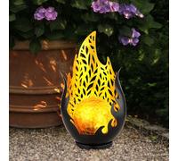 Lampe solaire de décoration de jardin pour l'extérieur, décoration de balcon extérieur boule de verre optique flamme or noir, poinçonnage décoratif en métal à batterie IP44, 1x LED, LxlxH 16,5x12,5x26,5cm