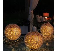 Lampe Solaire de Jardin D'Extérieur Rust LED Fleur Sphérique Balcon 3er Set