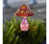 Lampe solaire de jardin en fer forgé en forme de champignon - Décoration artistique LED à énergie solaire - Rouge