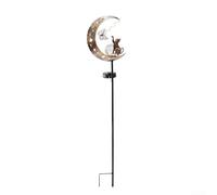Lampe solaire de jardin en forme de chat et lune | Marche/arrêt automatique | Silhouette en fer pour allée, parterre de fleurs, patio, pelouse, cour | 85 cm