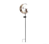 Lampe solaire de jardin en forme de chat et lune : piquet décoratif extérieur en fer avec marche/arrêt automatique, capteur du crépuscule à l'aube pour allée, parterre de fleurs, patio, cour