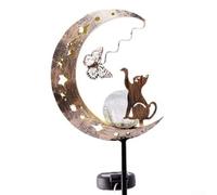 Lampe solaire de jardin en forme de lune en forme de chat, marche/arrêt automatique, lampe décorative d'extérieur pour allée, parterre de fleurs, terrasse, silhouette en métal en fer