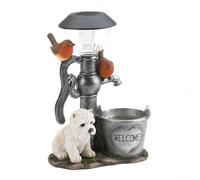 Lampe solaire de jardin en résine avec statue d'animal de chien et d'oiseau, lampe décorative extérieure pour cour, patio, et zones de jardin avec lumière douce de nuit