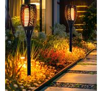 Lampe solaire effet feu torche solaire effet flamme lampe torche lampe de jardin lampe torche noire, plastique, ampoule LED vacillante orange, H 78 cm, lot de 2