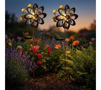 Lampe Solaire de Jardin Extérieur LED Éolienne Fleur Ampoule à Enficher H 92 CM
