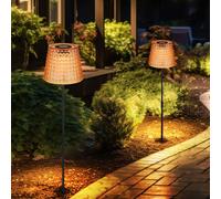 Lampe solaire LED décoration de jardin lampe d'extérieur lampe en cristal, plastique noir ambre, batterie IP44 piquet de terre, 3000K blanc chaud, lot de 2, H 60 cm