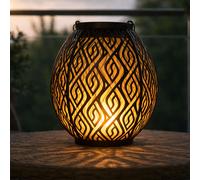 Lampe solaire lampe solaire lampe de jardin enfichable, affichage de la lumière de la batterie sur piquet de terre résistant aux intempéries, métal doré noir, 1x LED blanc chaud, DxH 12,5x90cm