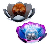 Lampe solaire de jardin Lampe décorative rétro, LED fleur de lotus Lampe de terrasse résistante aux intempéries verre craquelé, métal, 1x LED, LxlxH 25x25x10 cm, 2 pièces