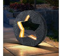 Décoration de jardin lumière solaire pour l'extérieur, décoration de table, pierre dorée optique étoile, ronde grise, LED blanc chaud, LxH 31x29,5 cm