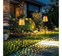 Lampe solaire à brancher Lampe solaire de jardin à LED pour l'extérieur Lampe solaire à brancher en métal, avec piquet IP44, effet de lumière, or noir, LED 3000K, DxH 12x70cm, lot de 2