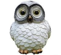 Lampe solaire de jardin, statue de chouette ornement avec éclairage LED, figurine d'animal en résine pour décoration de jardin ou terrasse (blanc)