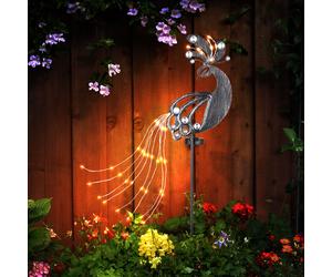 Lampe solaire de prise de jardin de prise solaire pour la conception extérieure de paon de décoration de jardin, plastique en métal, LED 3000K, LxWxH 17.5x4.5x88 cm