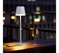 Lampe solaire de table LED, lampe d'extérieur, lampe de jardin, lampe de terrasse, métal blanc satiné, batterie résistante aux éclaboussures, 50Lm blanc chaud, H 41 cm