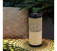 Lampe solaire de jardin en bambou Lampes solaires de jardin en rotin Lanterne solaire à poser et à suspendre, 1x LED blanc chaud, DxH 12 x 45 cm