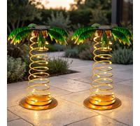 Lampe Solaire De Table Extérieur, Figurine Palme, LED, 31 Cm, Lot De 2
