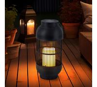 Lampe de table solaire lampe d'extérieur lanterne bougie lampe de jardin lampe de terrasse effet flamme, plastique noir, batterie, 1x LED blanc chaud, H 33 cm