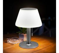 Lampe de table lampe solaire lampe d'extérieur lampe de terrasse lampe de table balcon, IP44 interrupteur à tirette à pile métal blanc, 10x LED blanc chaud, DxH 20x28 cm