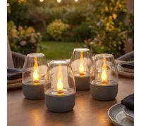 Lampe de table solaire LED, décoration solaire, éclairage décoratif de jardin, résistant aux intempéries, batterie de terrasse IP44, acier inoxydable, gris clair, LED blanc chaud, DxH 6x9cm, lot de 4