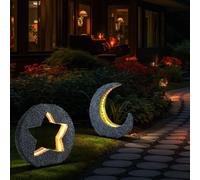 Lampe solaire LED lune lampe d'extérieur jardin lampe solaire étoile lampe de jardin, batterie IP44, aspect pierre gris accent doré, lot de 2