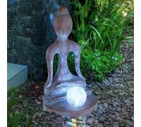 Lampe solaire décoration de jardin figurine de jardin Bouddha Feng Shui décoration jardin résistant aux intempéries, plastique verre gris/bronze, 1x LED blanc froid, LxH 17,5 x 30 cm