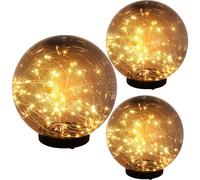 Lampe solaire décoration de jardin boules solaires lampe de jardin LED d'extérieur lampe enfichable piquet de terre, fumée en plastique, D 15 cm, 20 cm, 25 cm, lot de 3
